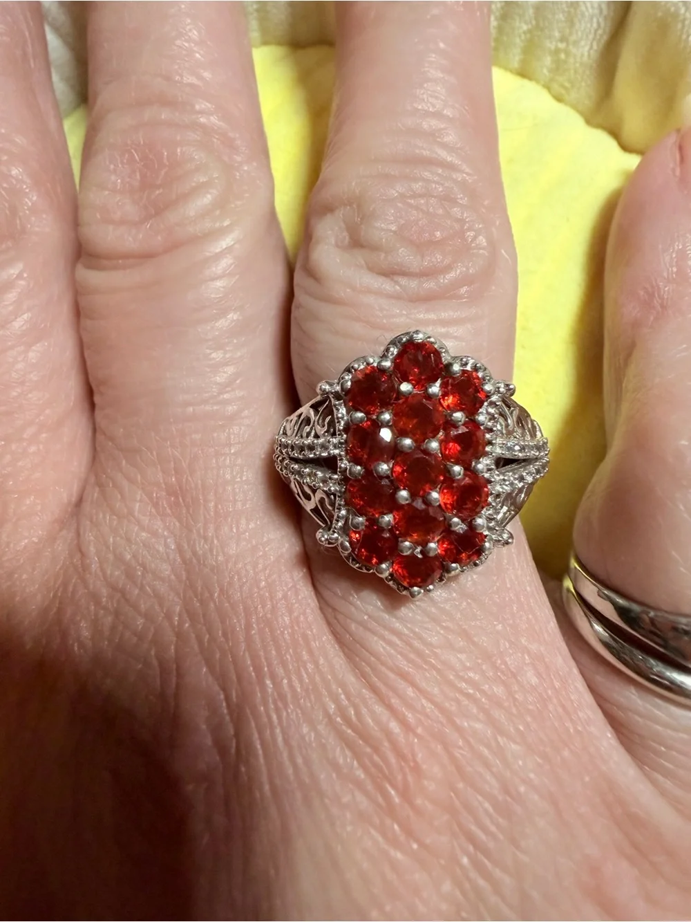 Intricate Fire opal Crystal Cluster Ring in Silver - Women Jewelry